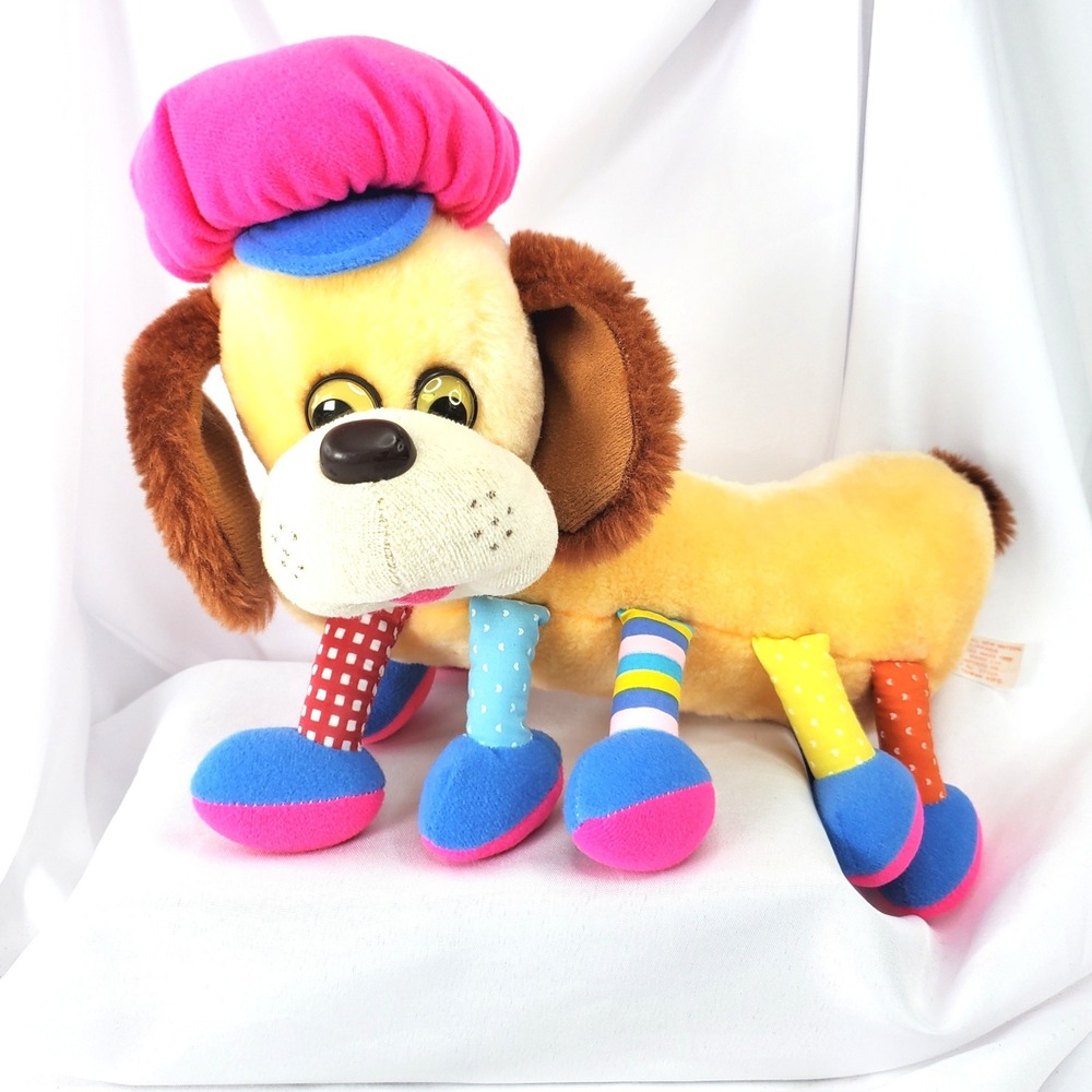 Vintage Dan Dee Lots of Legs Dog Caterpillar Plush Pink Hat Colorful 12.5 Inch